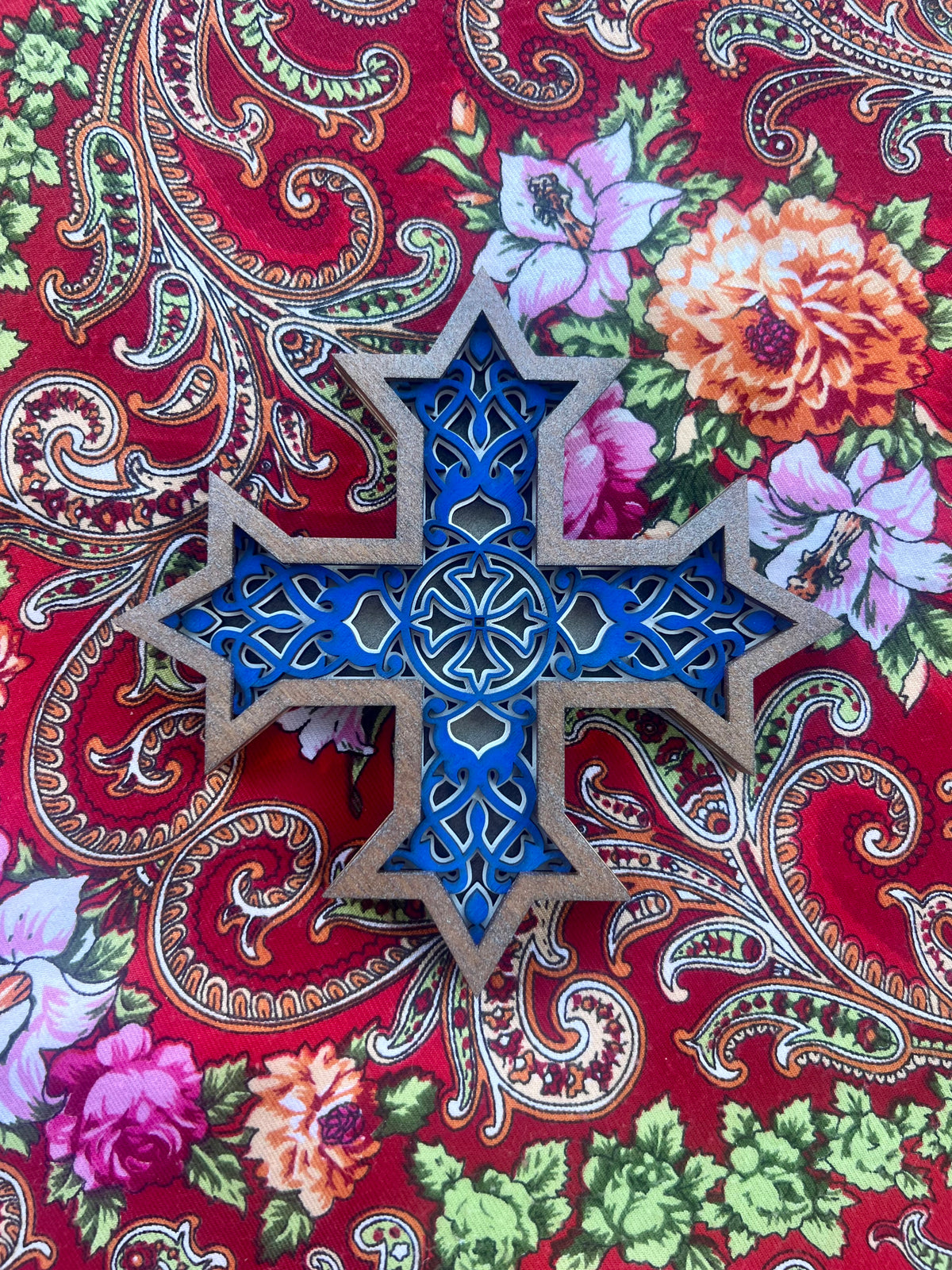 Coptic Style Orthodox Wooden Cross | 4 laser-cut layers