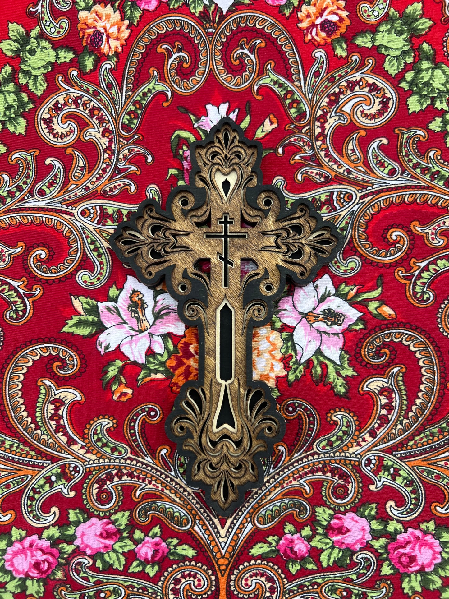 Russian Orthodox Wooden Cross | 4 laser-cut layers