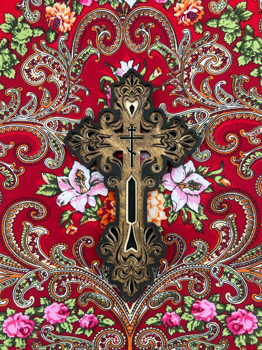 Russian Orthodox Wooden Cross | 4 laser-cut layers