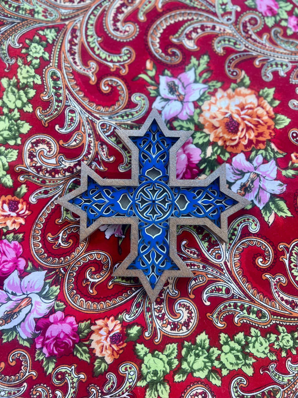 Coptic Style Orthodox Wooden Cross | 4 laser-cut layers