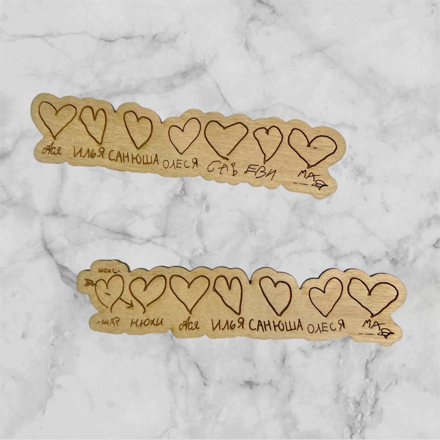 Personalized Wooden Magnet with Handwritten Hearts