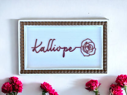 Rustic Beaded Edge Frame with Customizable Acrylic Flower Name
