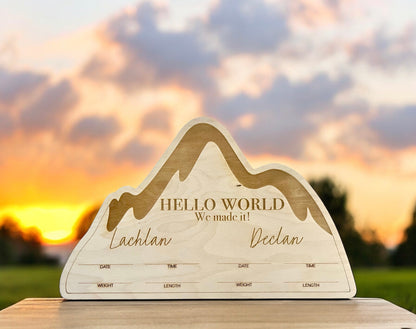 Twin Wooden Mountain Birth Announcement