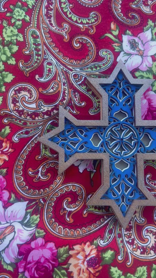 Coptic Style Orthodox Wooden Cross | 4 laser-cut layers