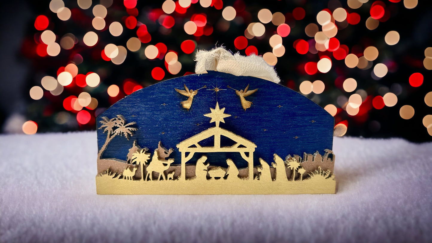 Layered Nativity Scene Ornament – Painted or Bare Wood