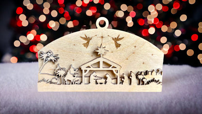 Layered Nativity Scene Ornament – Painted or Bare Wood